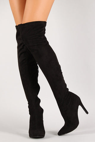 Nubuck Lace Up Peep Toe Stiletto Over the Knee Boots