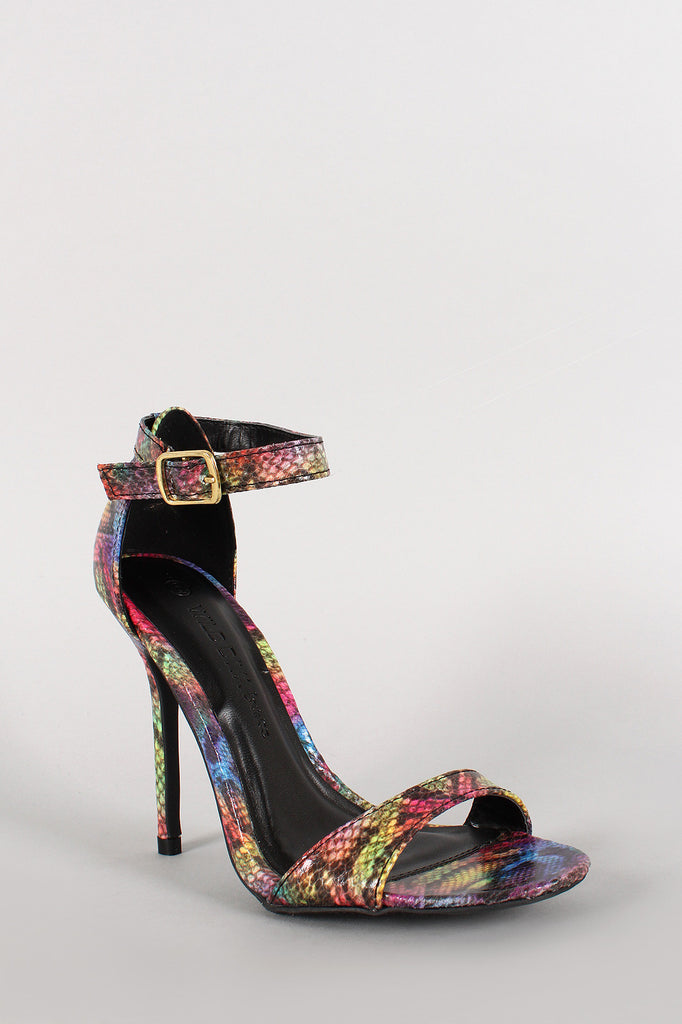 Wild Diva Lounge Multicolor Snake Ankle Strap Open Toe Heel