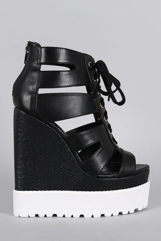 Open Toe Lug Sole Flatform Wedge