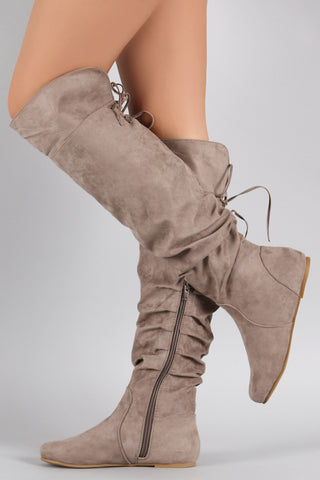 Bamboo Suede Fur Cuff Riding Knee High Boots