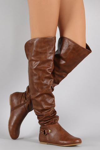 Bamboo Suede Fur Cuff Riding Knee High Boots