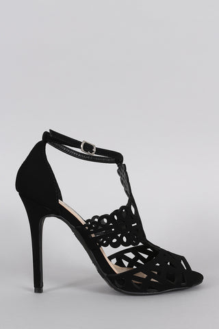Anne Michelle Rhinestone Suede Ankle Strap Platform Heel