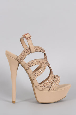 Anne Michelle Rhinestone Suede Ankle Strap Platform Heel