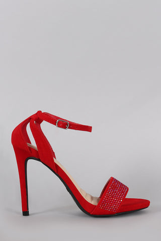 Anne Michelle Rhinestone Suede Ankle Strap Platform Heel