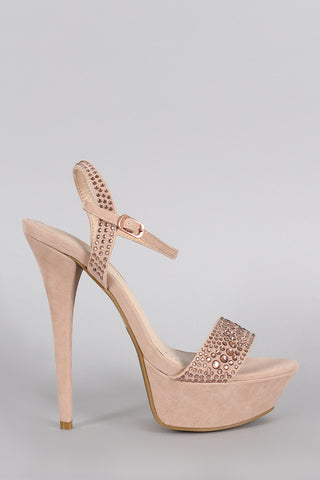 Anne Michelle Suede Ankle Strap Open Toe Stiletto Heel
