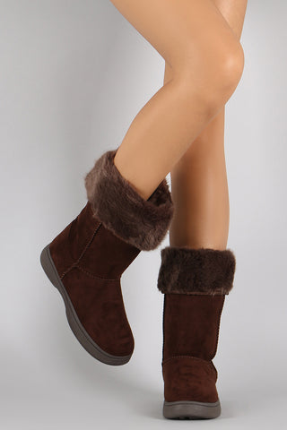 Bamboo Buckled Strap Round Toe Knee High Boots