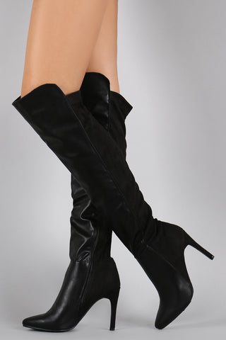 Bamboo Suede Fur Cuff Riding Knee High Boots