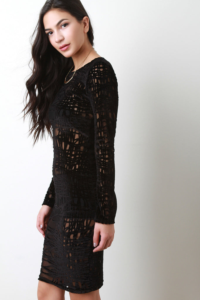 Velveteen Mesh Grid Bodycon Dress