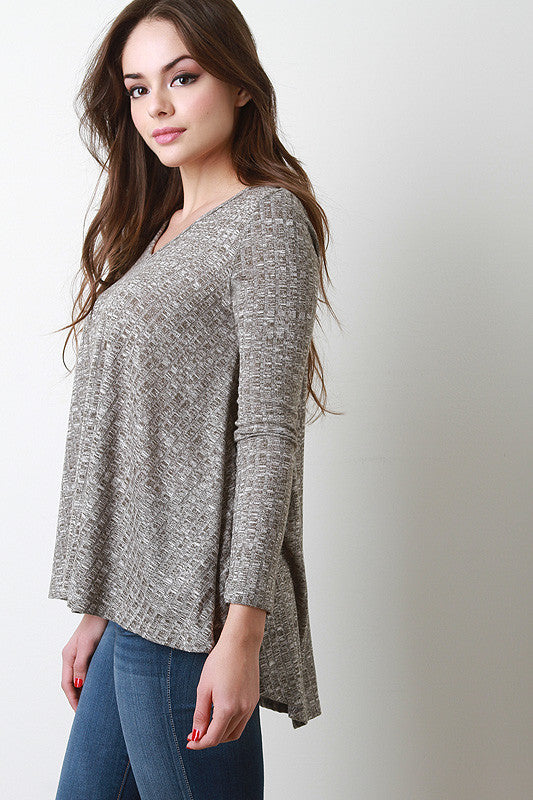 Marled Paneled Rib Knit Top