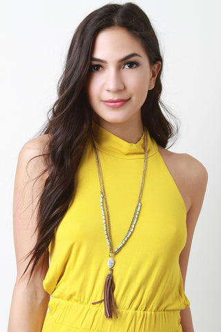 Beaded Fringe Suede Necklace