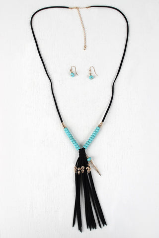 Beaded Fringe Suede Necklace
