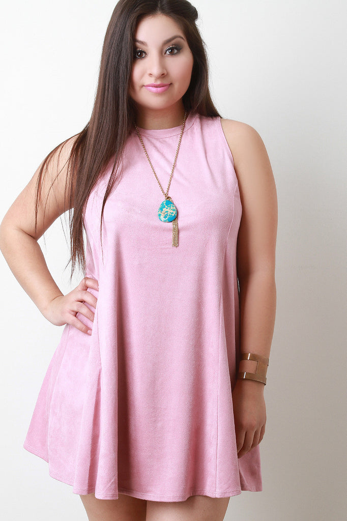 Sleeveless Faux Suede Trapeze Dress