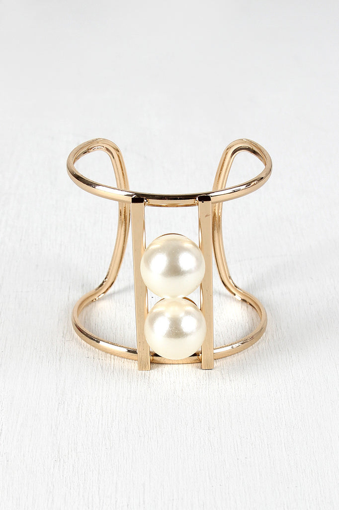 Double Faux Pearls Cuff Bracelet