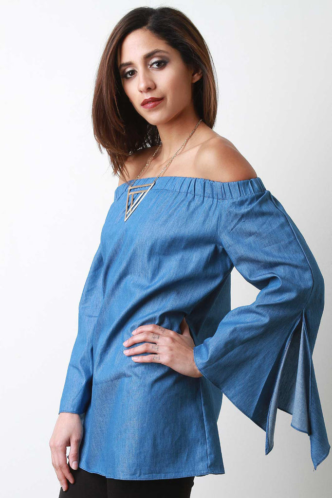 Bardot Chambray Bell Sleeve Top