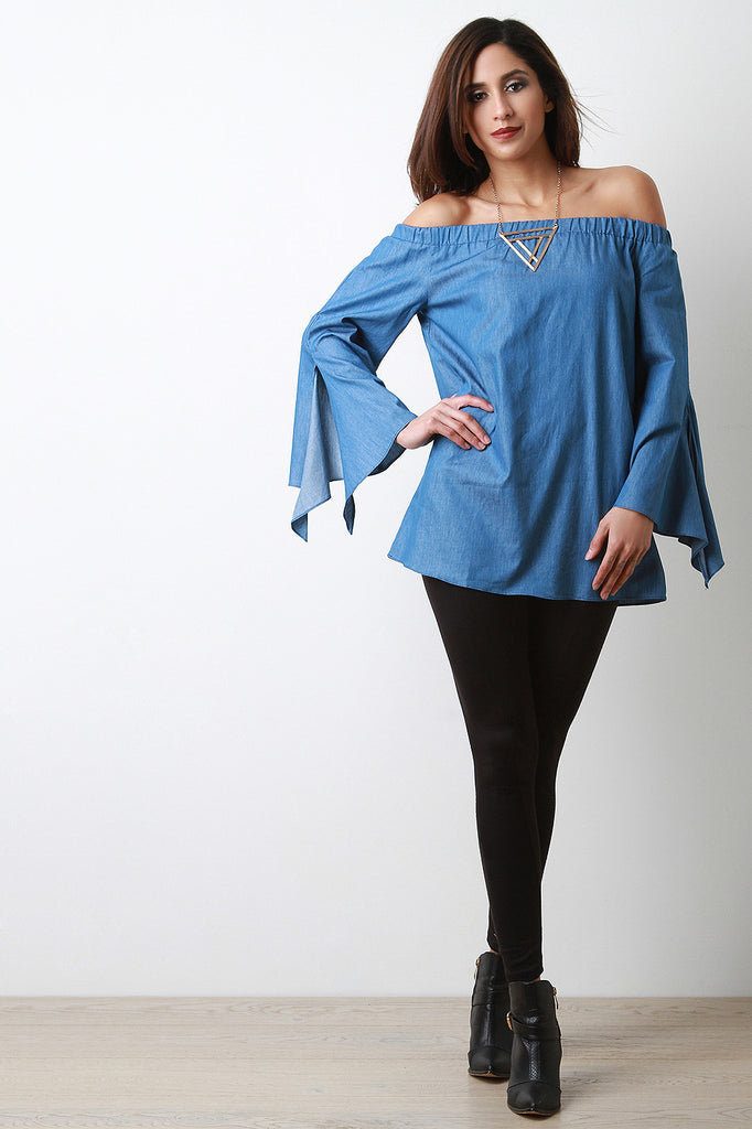 Bardot Chambray Bell Sleeve Top