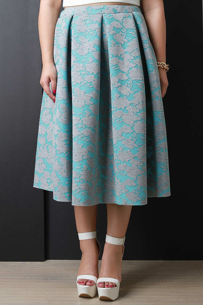 Scuba Floral Motif Pleated Midi Skirt