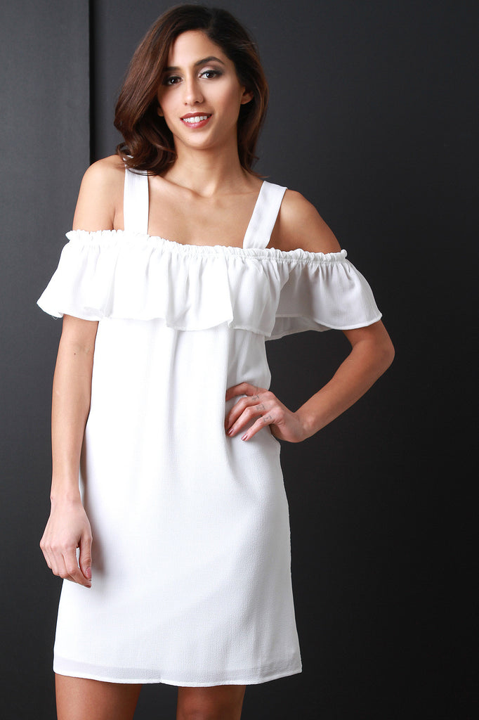 Shoulder Straps Ruffle Bardot Dress