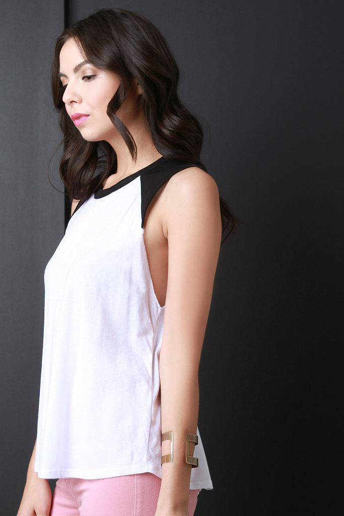 Round Neck Color Block Shoulder Top