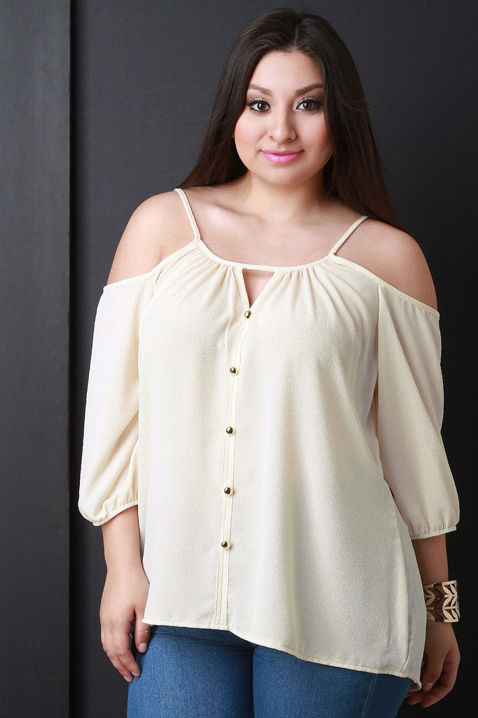 Cold Shoulder Button Embellishment Top
