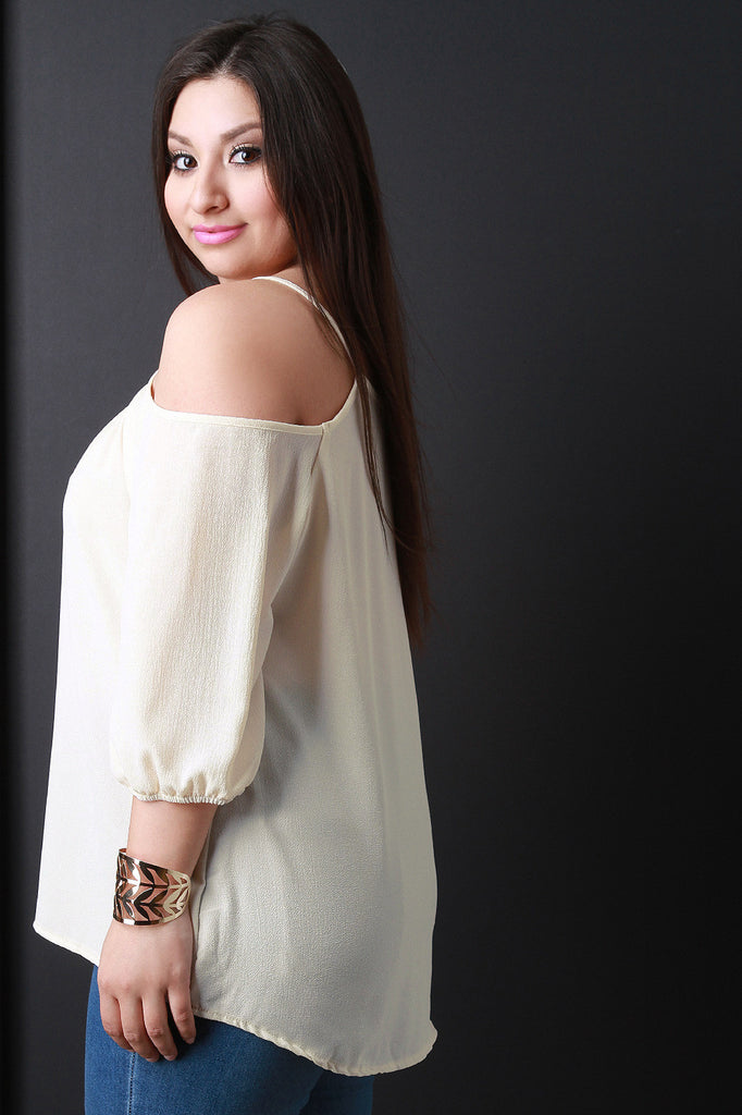 Cold Shoulder Button Embellishment Top