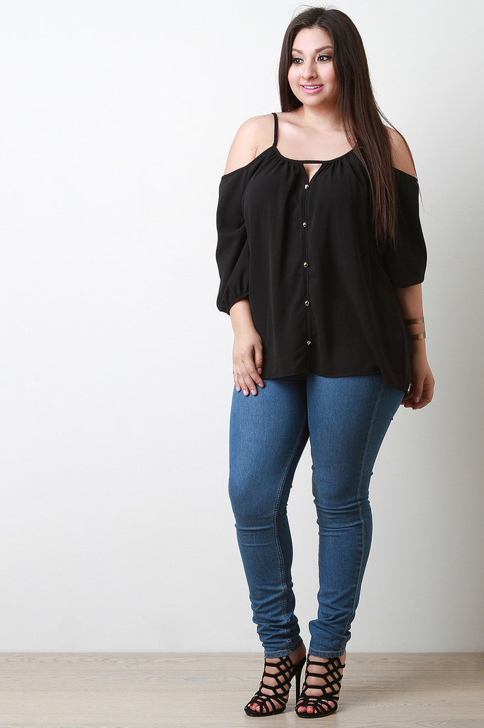 Cold Shoulder Button Embellishment Top