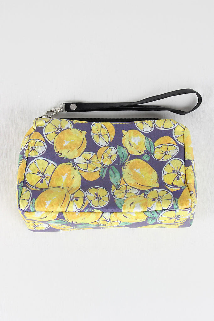 Lemon Print Zipper Wristlet