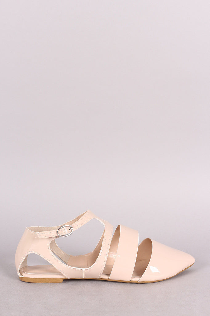 Qupid Patent Cutout Pointy Toe Ankle Strap Flat