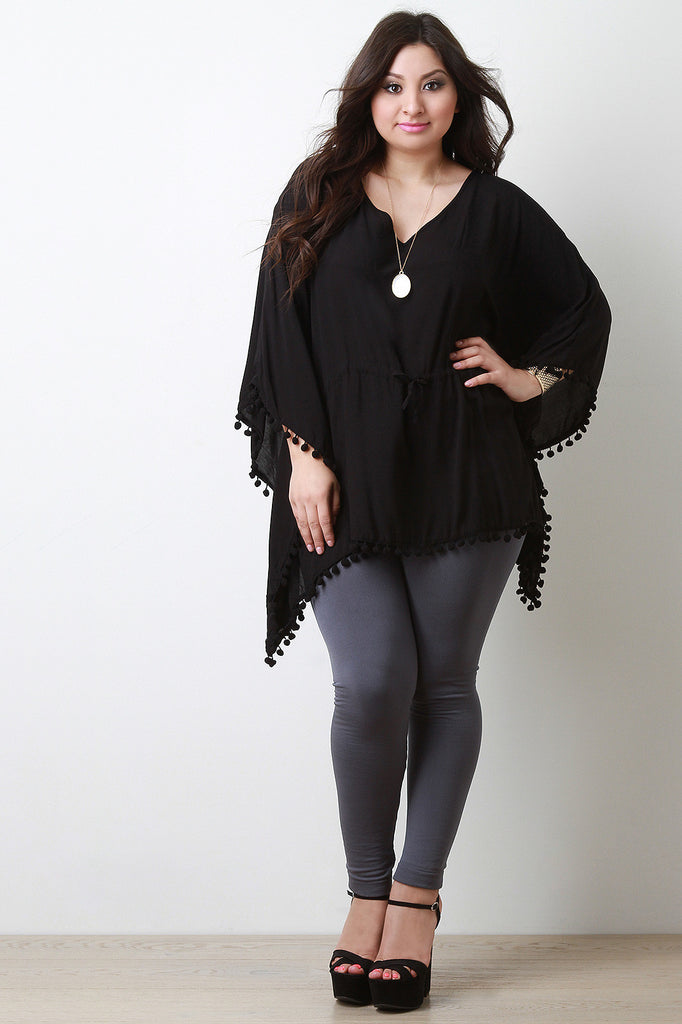 Pom Pom V-Neck Poncho Top