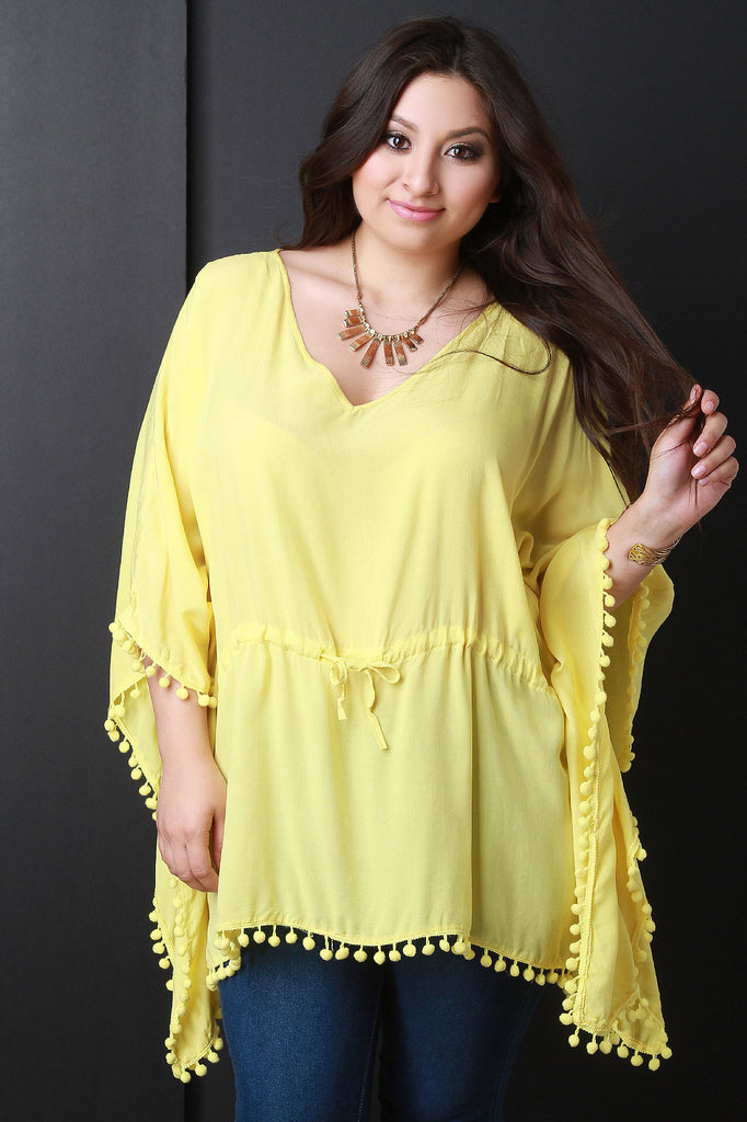 Pom Pom V-Neck Poncho Top