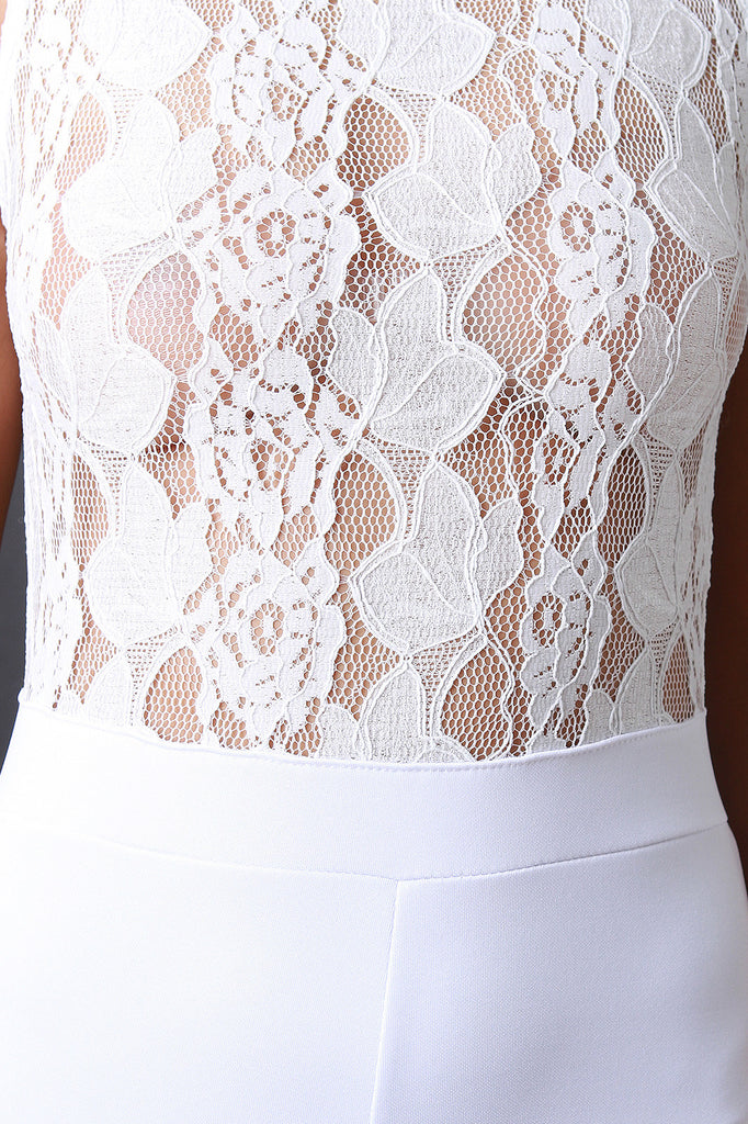 Floral Lace Mock Neck Sleeveless Jumpsuit