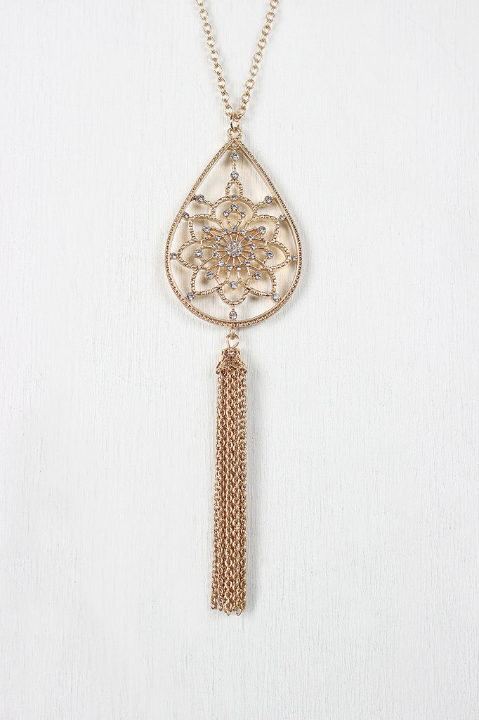 Flower Scroll Tassel Pendant Necklace