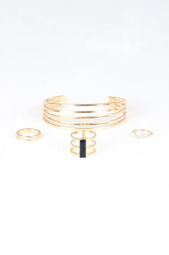 Banded Line Ring And Bracelet Set