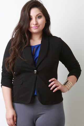 Faux Pocket Ruched Sleeve Blazer