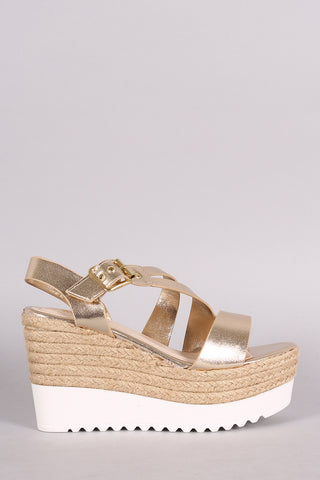 Anne Michelle Rhinestone Suede Ankle Strap Platform Heel