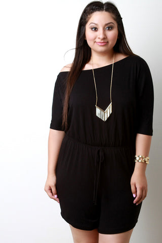 Solid V-Neck Metal Shield Accent Romper