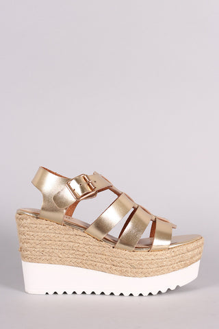 Open Toe Lug Sole Flatform Wedge