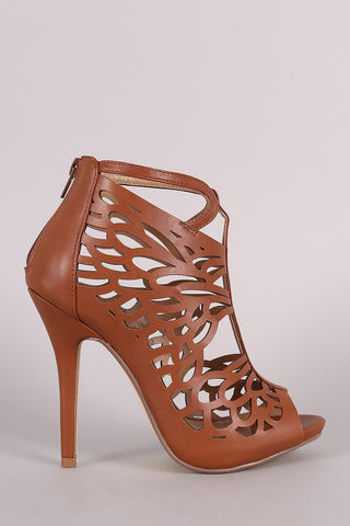 Qupid Circle Cut Out Open Toe Stiletto Heel