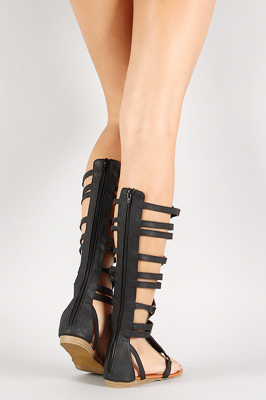 Liliana Jeweled Zip Up Strappy Gladiator Flat Sandal