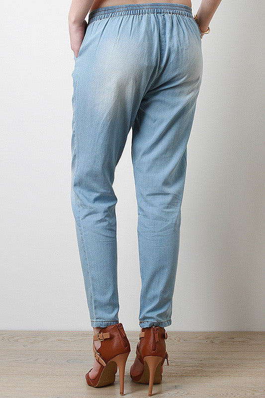 Light Chambray Zipper Pants