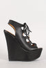 Dollhouse Leatherette Cutout Lace Up Platform Wedge