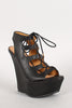 Dollhouse Leatherette Cutout Lace Up Platform Wedge