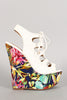 Dollhouse Floral Print Cutout Lace Up Platform Wedge