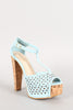 Bamboo Nubuck Perforated T-Strap Cork Platform Heel
