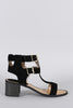 Qupid Nubuck Buckle Strappy Open Toe Heel