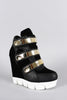 Dollhouse Suede Metallic Strap High Top Wedge Sneaker
