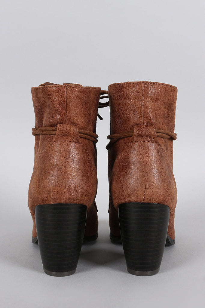 Qupid Oil Finish Suede Lace Up Bootie