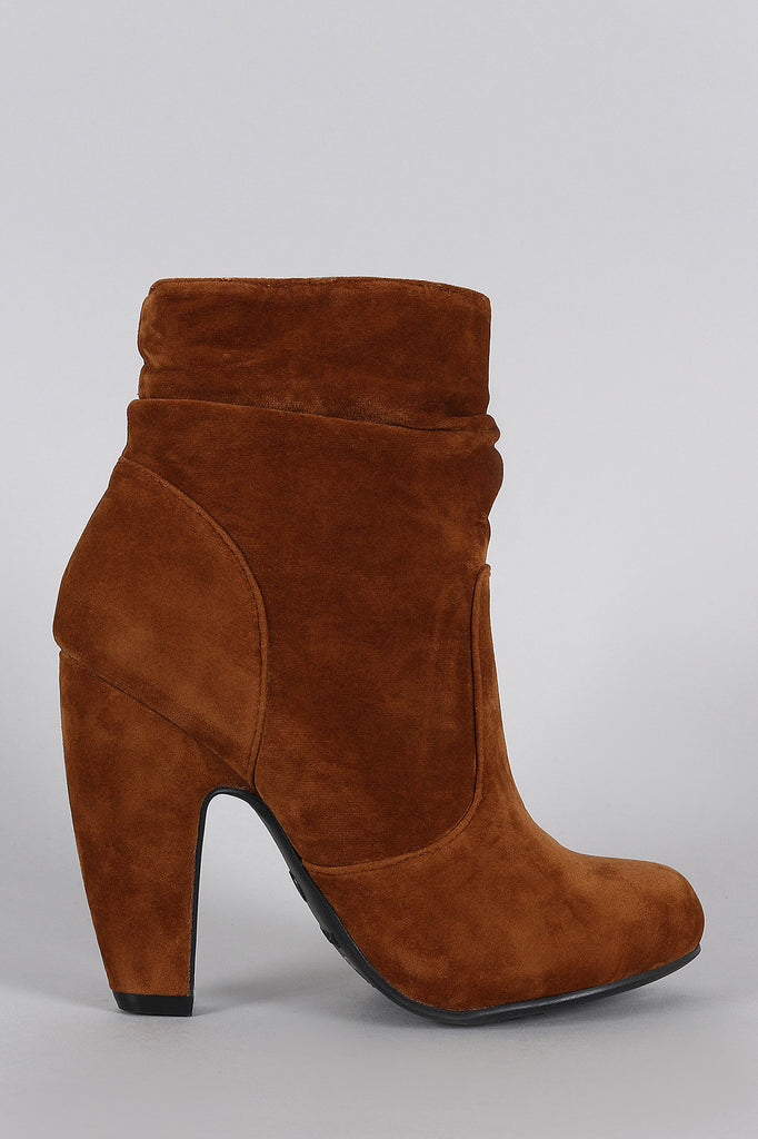 Bamboo Suede Slouchy Round Toe Platform Heeled Booties