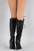 Qupid Round Toe Lace Up Heeled Combat Knee High Boot