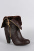 Bamboo Faux Fur Cuff Buckle Strap Heeled Ankle Boots