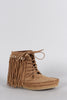 Bamboo Suede Link Chain Fringe Lace Up Moccasin Flat Booties